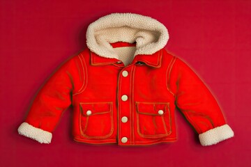 Red children's jacket with sherpa hood