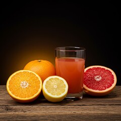 Refreshing citrus juice with fresh oranges, lemon, and grapefruit slices