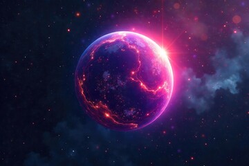 Obraz premium Mesmerizing Glowing Planet in Deep Space A Cosmic Spectacle of Swirling Luminous Gas and Ethereal Light