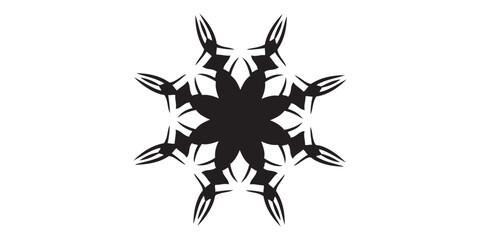 Obraz premium Intricate Black Mandala Design: Geometric Snowflake Pattern with Sharp Points and Symmetrical Structure.