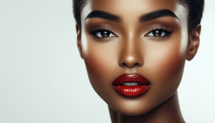 Fototapeta premium Stunning Black Woman With Flawless Makeup In White Retro Fashion: A Portrait In Timeless Elegance And Style.