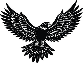 Black silhouette of a majestic falcon with wings spread wide © Asiya khatun