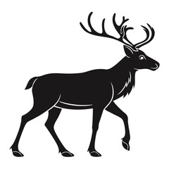 Fototapeta premium Black Silhouette of a Walking Stag with Antlers on White Background deer reindeer