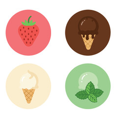Icons Depicting Strawberry, Chocolate, Vanilla and Mint Flavors