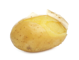 One young boiled potato isolated on white