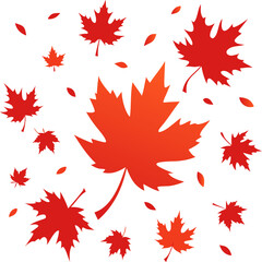 Falling Red Maple Leaves Scattered Across White Background Vector, Red Maple Leaves Vector, Falling Autumn Leaves Vector, Scattered Maple Leaf Illustration
