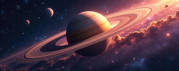 Saturns Majestic Rings A Breathtaking Cosmic Tapestry of Nebulae and Distant Galaxies