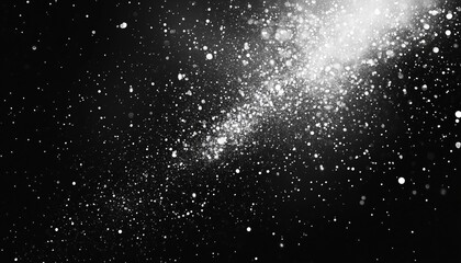 Abstract Winter Galaxy: Scattered Star Dust, Glitter, And Comet In Black And White Distress Template With Two-Tone Vertical Split.