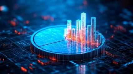 This abstract 3D render of a glowing pie chart is perfect for websites and blogs related to finance, technology, data analysis, or corporate reports.

