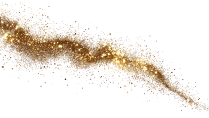 Cosmic dust cloud, gold and tan hues, streaking across a black void.  Detailed, granular texture