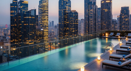 3D Rooftop Infinity Pool with City Skyline
