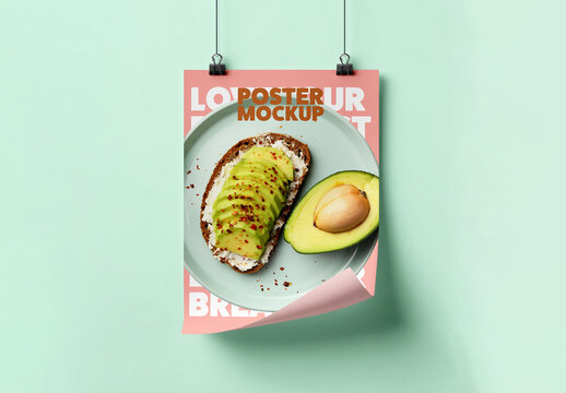 Hanging Poster Mockup with Curled Corner