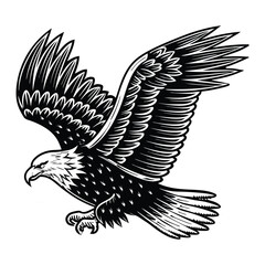 A majestic bald eagle soars in graceful flight, its silhouette sharp against the sky, symbolizing freedom, strength, and the untamed spirit of the wild.

