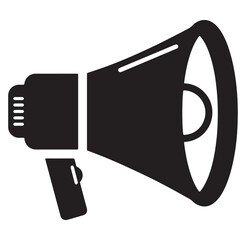 Black and white illustration of a megaphone symbol representing communication and announcement