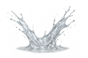 Silver liquid splashing and forming a stunning crown shape, with droplets dancing gracefully on a transparent background