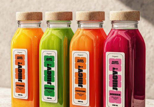 Glass Bottle Juice Mockup with Cork Cap