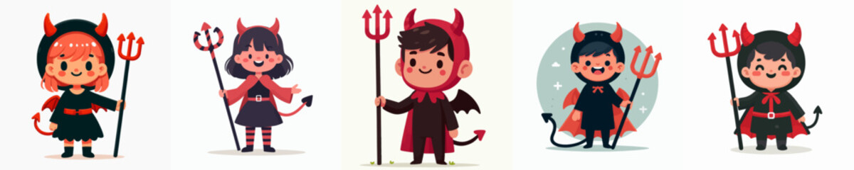 vector of a childre wearing a halloween demon costume