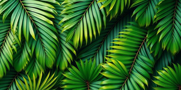 Intricate, overlapping palm leaves forming a lush, continuous tropical pattern,  design element,  exotic