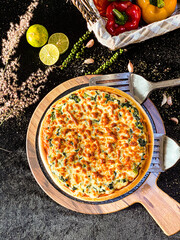 Delicious spinach cheese pizza with golden melted cheese and fresh green spinach topping.