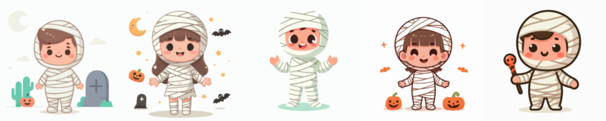 vector of a children wearing a halloween mummy costume
