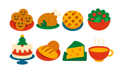 Joyful holiday feast with delicious dishes in colorful flat design style