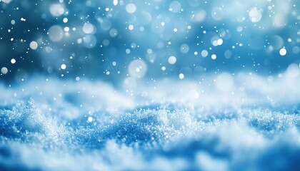 Obraz premium Serene Winter Scene: Snow Flakes Descending On Soft Blue And White Background, Creating A Festive Christmas Atmosphere With Ample Copy Space.