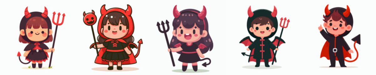 vector of a children wearing a halloween demon costume