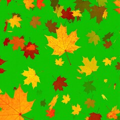 Fototapeta premium Falling autumn leaves on a green background
