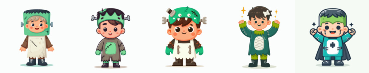 vector of a children wearing a halloween frankestein costume