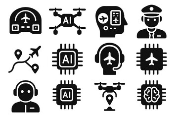 Pilot ai icon aviation module microchip autopilot intelligent navigation vector