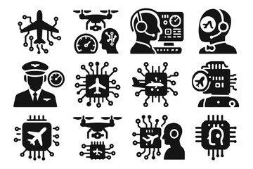 Smart vector chip icon flight aviation autopilot pilot robotic aircraft module ai