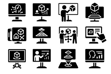 Whiteboard ar board panel lesson portable icon holographic smart vector icons virtual