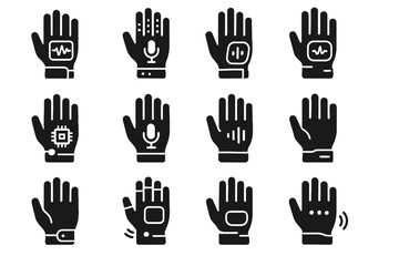Obraz premium Glove icon voice handwear vector hand icons robotic feedback smart command interactive