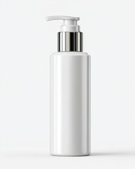 Sleek White Pump Bottle with Silver Accent, Product Mockup