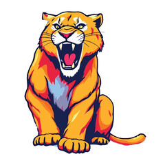 Vsai aggressive cougar sitting and roaring wild animal illustration