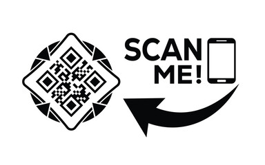 Scan QR code icon. Digital scanning qr code. QR code scan for smartphone. Scan Here text on top of the qr code