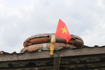 The Vietnam flag on a boat