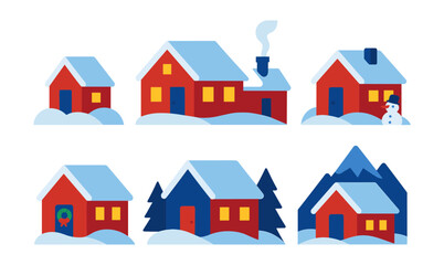 Fototapeta premium Cozy winter village with snow-covered houses and snowman