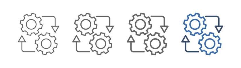 
outline icon set systems with bottom up gear design and right left arrow