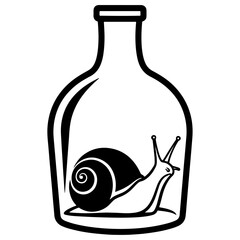 Title: A striking black and white vector illustration of a snail trapped inside a bottle, a symbol of perseverance and overcoming obstacles.


