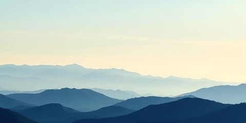 Obraz premium Misty blue and green mountain silhouettes against a clear sky in a panoramic vector landscape, serenity, mist