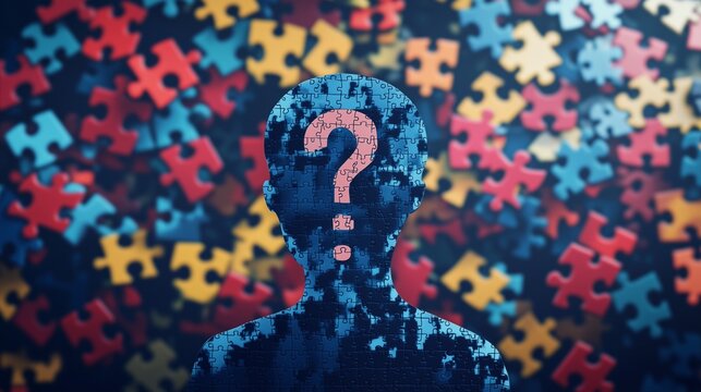 Silhouette person with puzzle piece in the background. Video of human silhouette is a colorful puzzle. National puzzle day is a day of cognitive exploration in the shallow depth lifestyle of field.