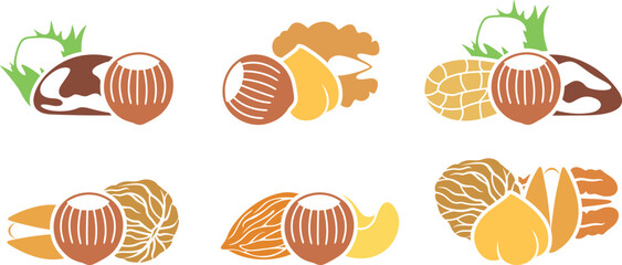 Nut logo. Isolated nut on white background. Set