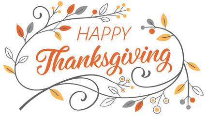 Vector art of happy thanksgiving with decorative floral branch for a festive autumn celebration