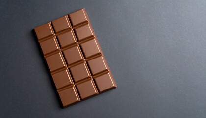 A delicious milk chocolate bar with segmented squares on a dark background.