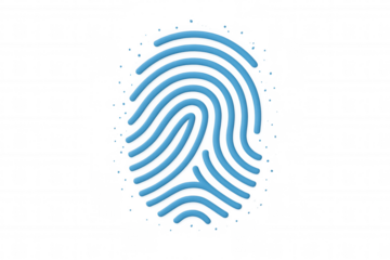 Blue fingerprint with transparent background representing digital security, identification, and access control