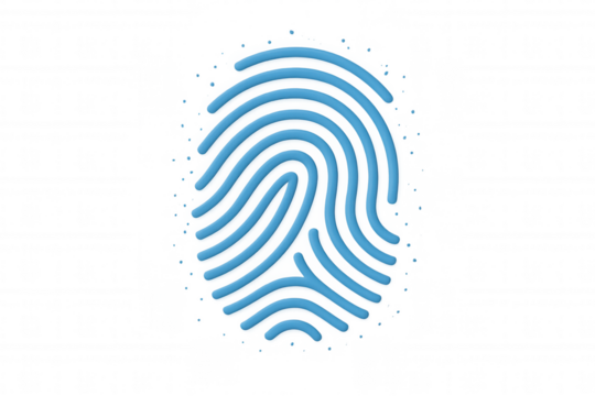 Blue fingerprint with transparent background representing digital security, identification, and access control