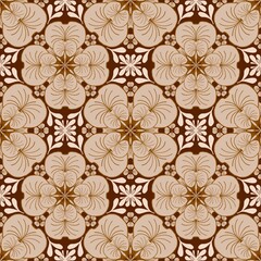 seamless floral background,brown curves and drawn to create flowers shape,leaves with brown background in geometric patterns to as sarong,tile,printed fabric,batik,fabric,tablecloth patterns.