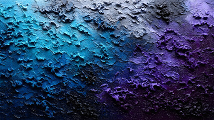 An abstract acrylic painting with intricate color grdients transitioning from lue to purple, creating a ich textured surface fille with depth.