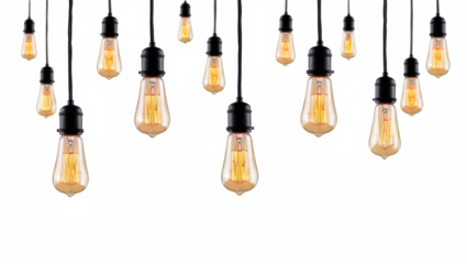 Vintage Edison bulb hanging garland lights isolated on white background